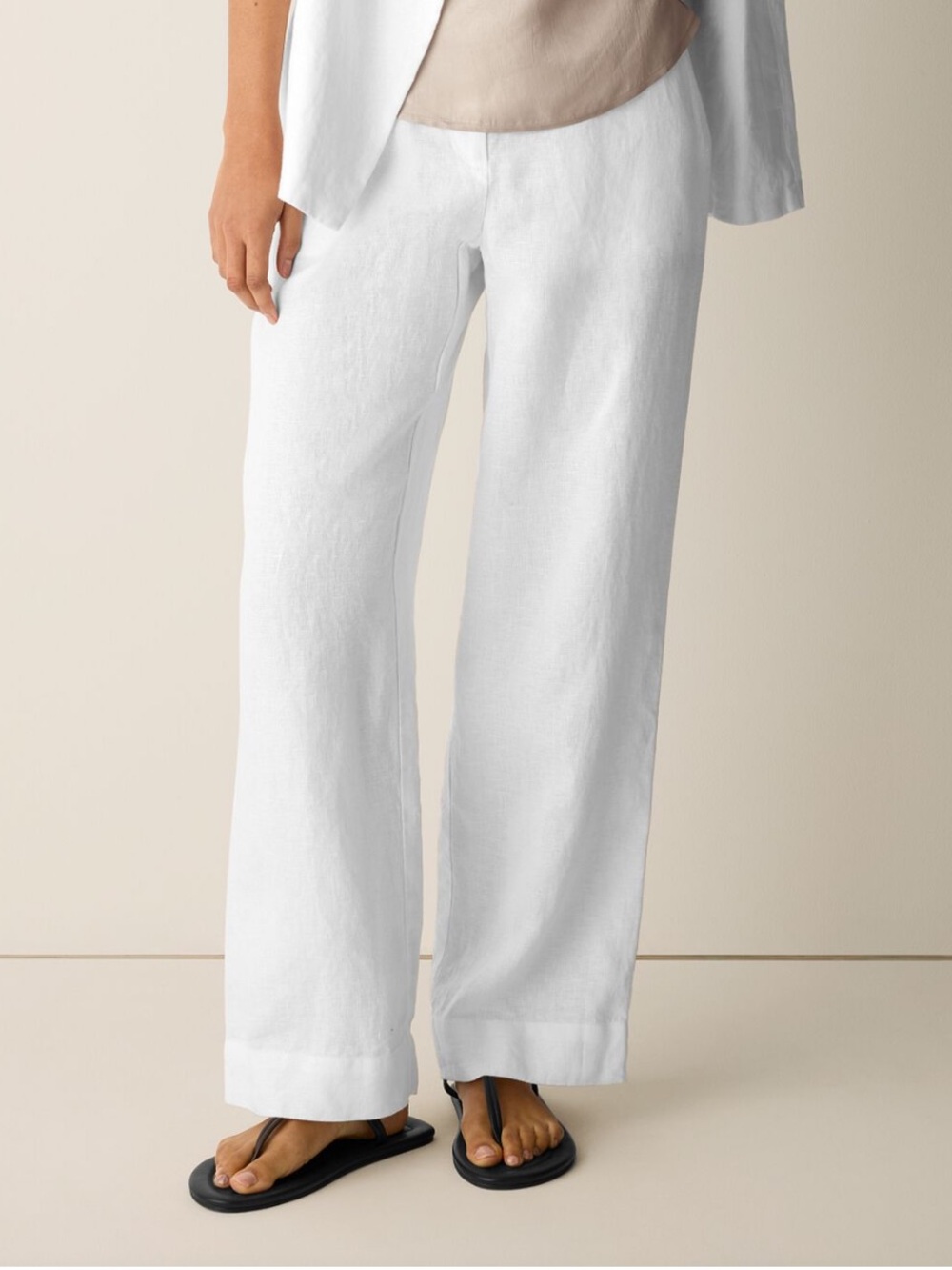 Eileen Fisher White Wide-Leg Linen Pants